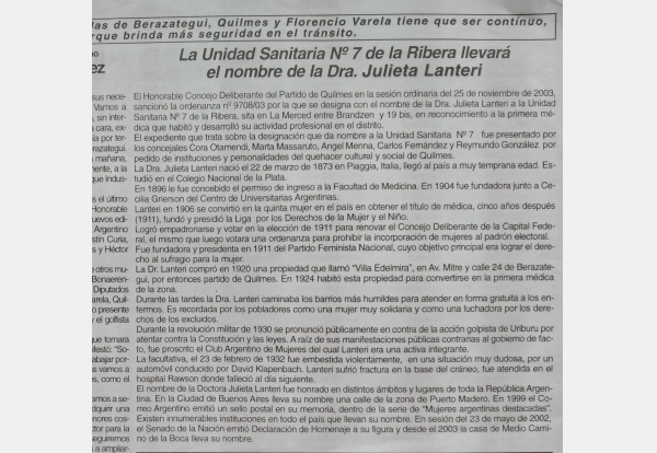 En memoria de la doctora Julieta Lanteri