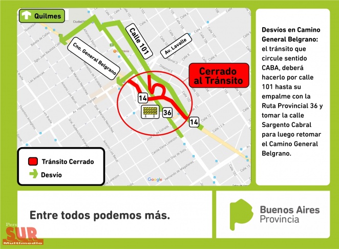 Por obras viales habrá corte total en Camino General Belgrano sentido CABA