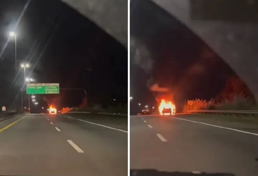 VIDEO | Impactante incendio de un vehculo en la Autopista La Plata-Buenos Aires