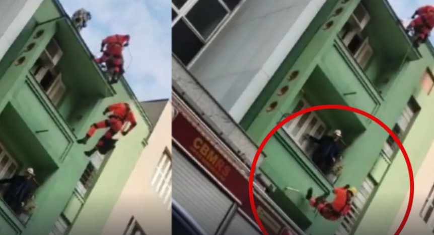 VIDEO | Bombero cay de una altura de 15 metros queriendo salvar a un hombre